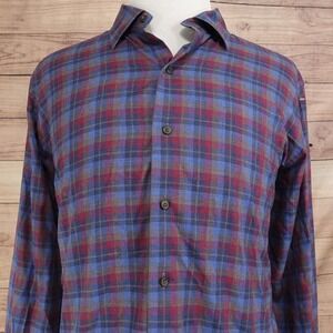 David Donahue Shirt Mens XL Blue Plaid Long Sleeve Button-Up Flannel Casual